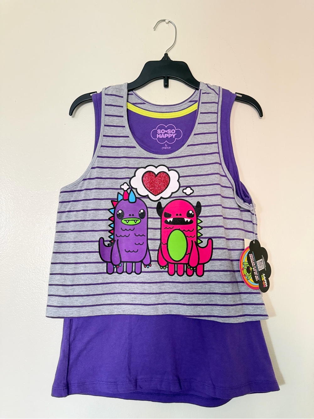 *BRAND NEW* JC Penney So So Happy Grey Striped Purple Monster Gray 2In1 Tank Top